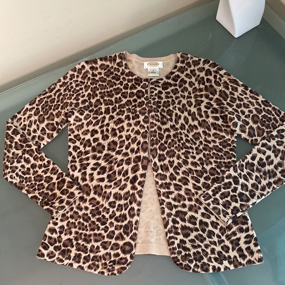 Cashmere Sweater Talbots Animal Print Cardigan Sweater Size 0P